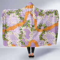 Aloha Festive Hawaii Hooded Blanket Mokihana - Maile and Ilima on Lilac - Polynesian Pride