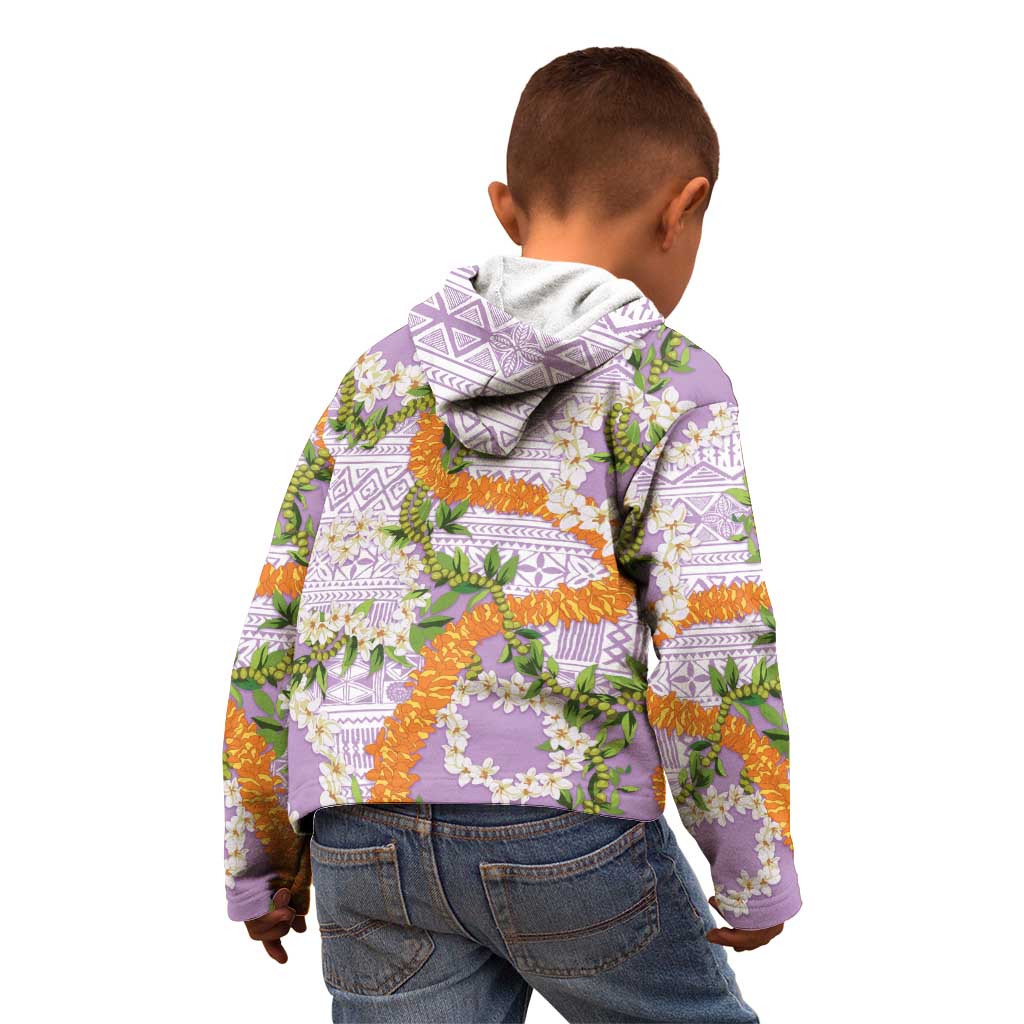 Aloha Festive Hawaii Kid Hoodie Mokihana - Maile and Ilima on Lilac - Polynesian Pride