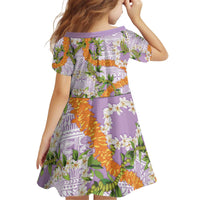 Aloha Festive Hawaii Kid Short Sleeve Dress Mokihana - Maile and Ilima on Lilac - Polynesian Pride