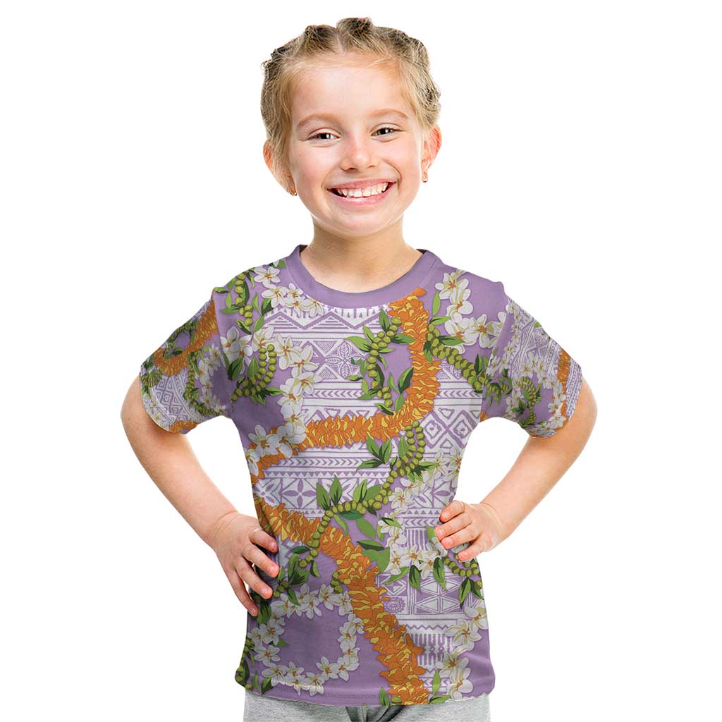 Aloha Festive Hawaii Kid T Shirt Mokihana - Maile and Ilima on Lilac - Polynesian Pride