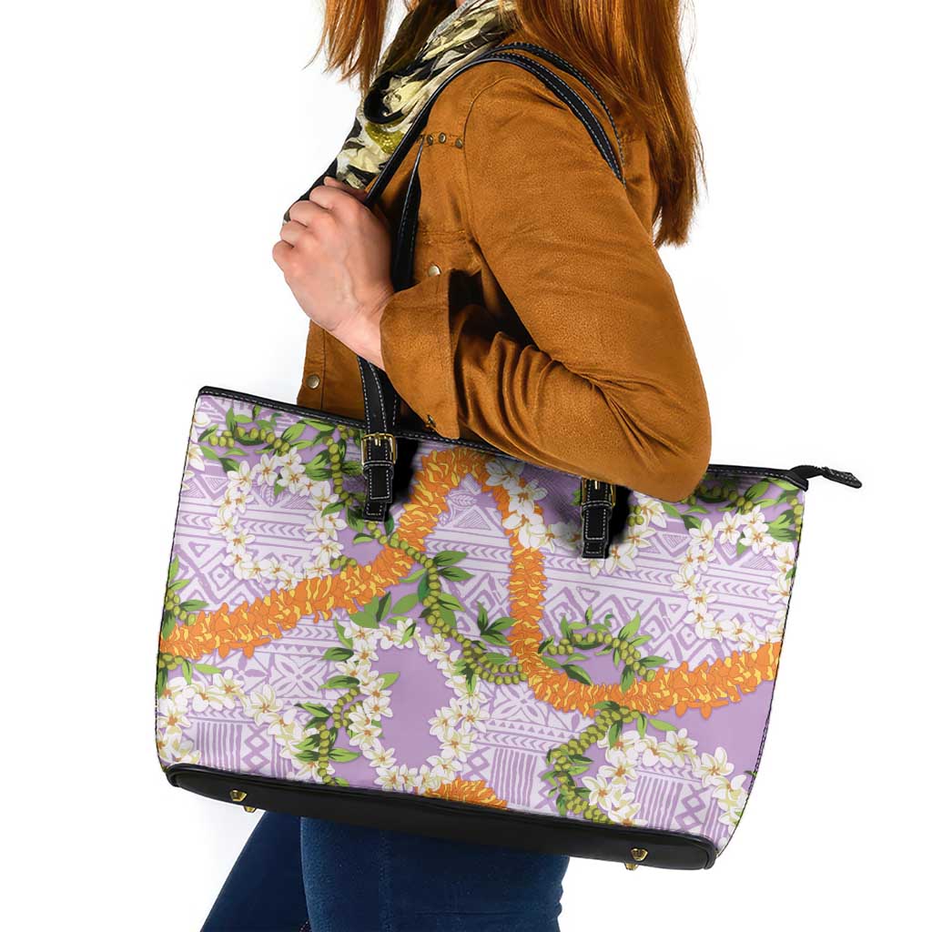 Aloha Festive Hawaii Leather Tote Bag Mokihana - Maile and Ilima on Lilac LT7 Lilac - Polynesian Pride