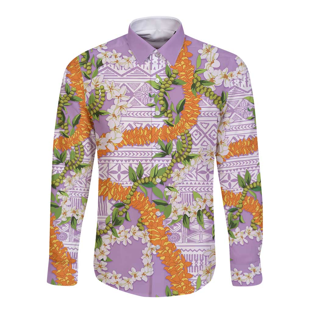 Aloha Festive Hawaii Long Sleeve Button Shirt Mokihana - Maile and Ilima on Lilac LT7 Unisex Lilac - Polynesian Pride