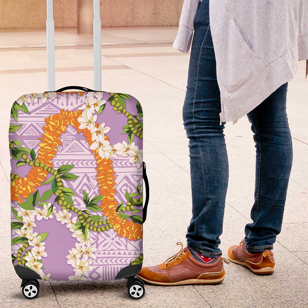 Aloha Festive Hawaii Luggage Cover Mokihana - Maile and Ilima on Lilac - Polynesian Pride