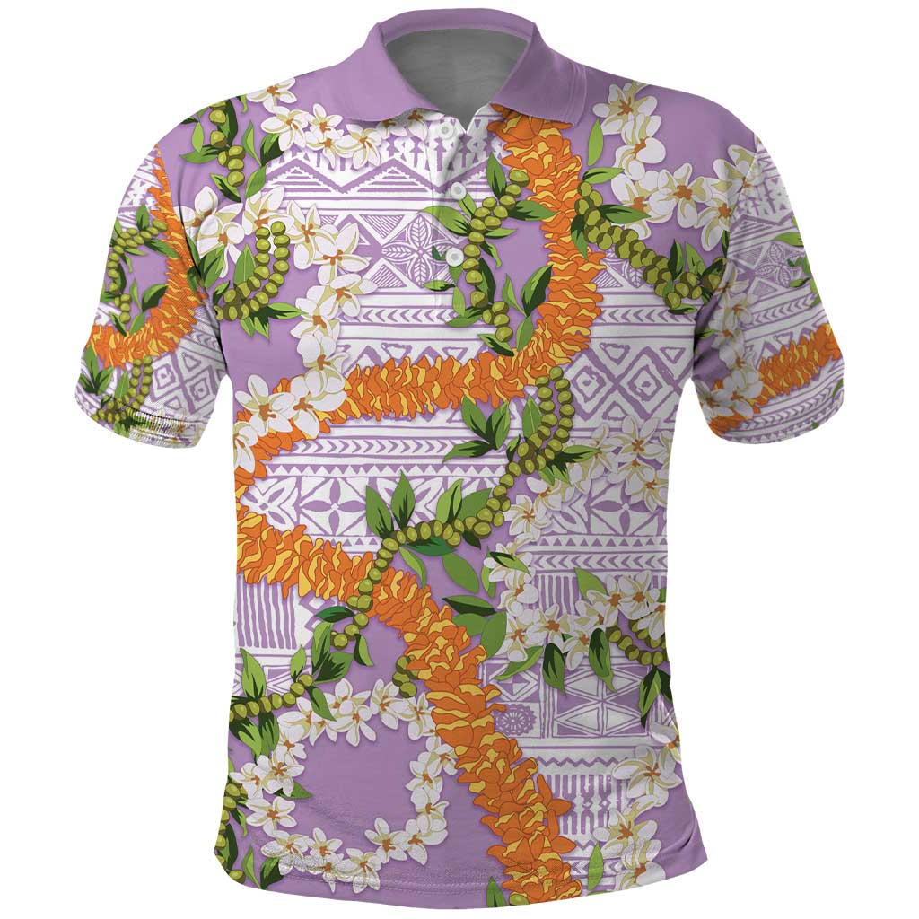 Aloha Festive Hawaii Polo Shirt Mokihana - Maile and Ilima on Lilac - Polynesian Pride