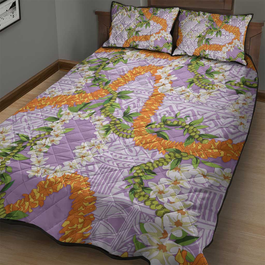 Aloha Festive Hawaii Quilt Bed Set Mokihana - Maile and Ilima on Lilac - Polynesian Pride