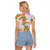 Aloha Festive Hawaii Raglan Cropped T Shirt Mokihana - Maile and Ilima on Lilac - Polynesian Pride