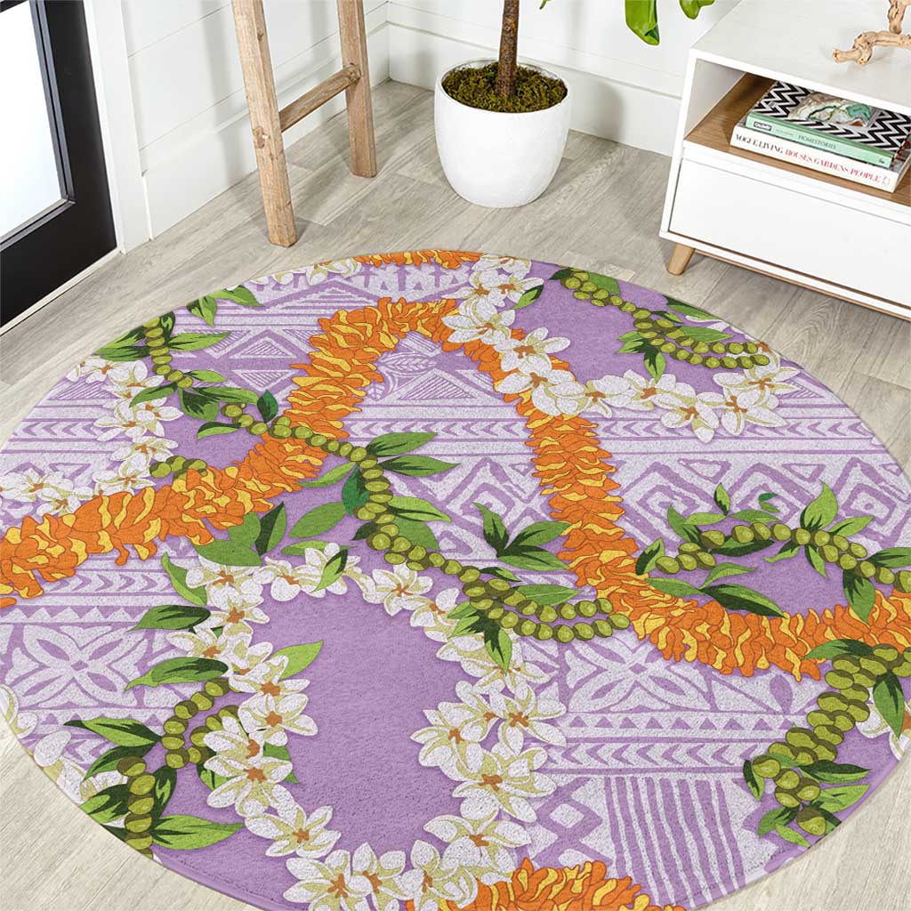 Aloha Festive Hawaii Round Carpet Mokihana - Maile and Ilima on Lilac LT7 Lilac - Polynesian Pride