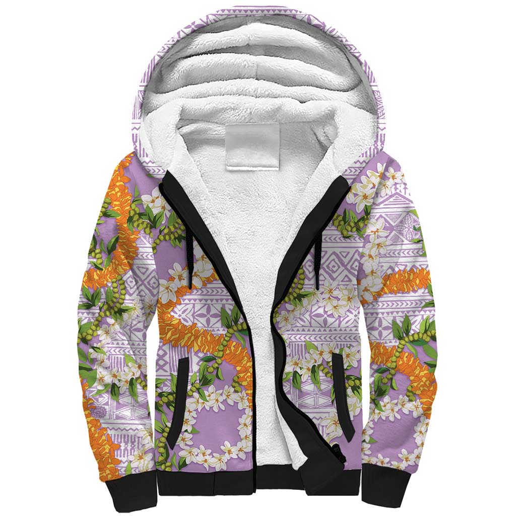 Aloha Festive Hawaii Sherpa Hoodie Mokihana - Maile and Ilima on Lilac LT7 Unisex Lilac - Polynesian Pride