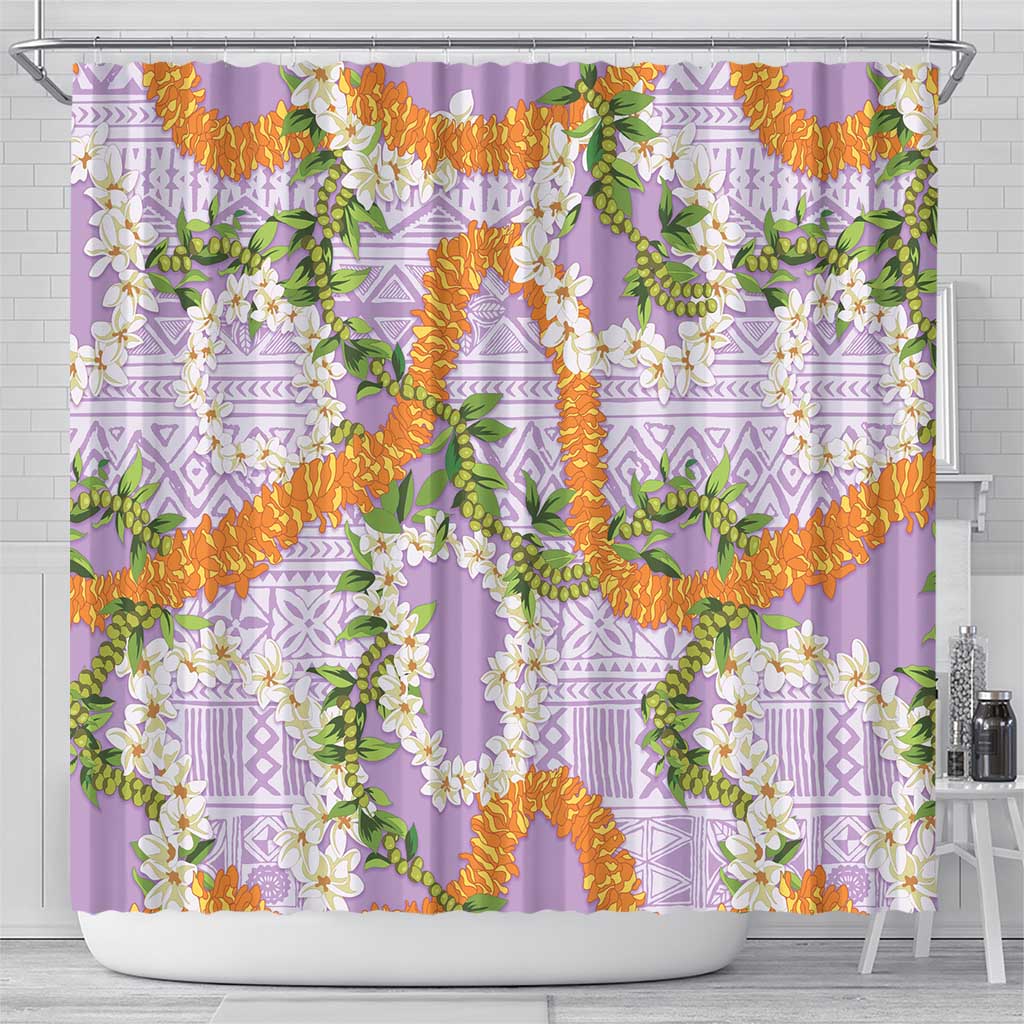 Aloha Festive Hawaii Shower Curtain Mokihana - Maile and Ilima on Lilac - Polynesian Pride