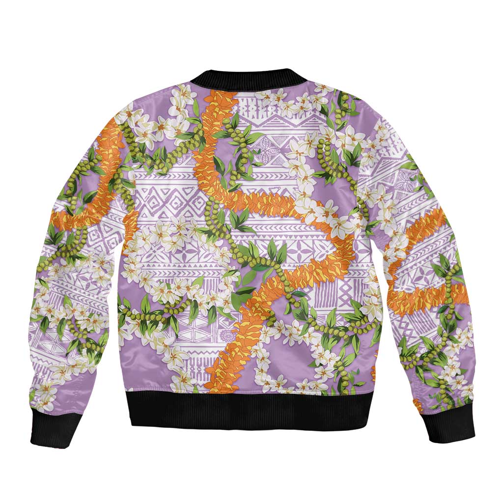 Aloha Festive Hawaii Sleeve Zip Bomber Jacket Mokihana - Maile and Ilima on Lilac LT7 - Polynesian Pride