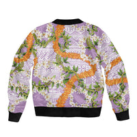 Aloha Festive Hawaii Sleeve Zip Bomber Jacket Mokihana - Maile and Ilima on Lilac LT7 - Polynesian Pride