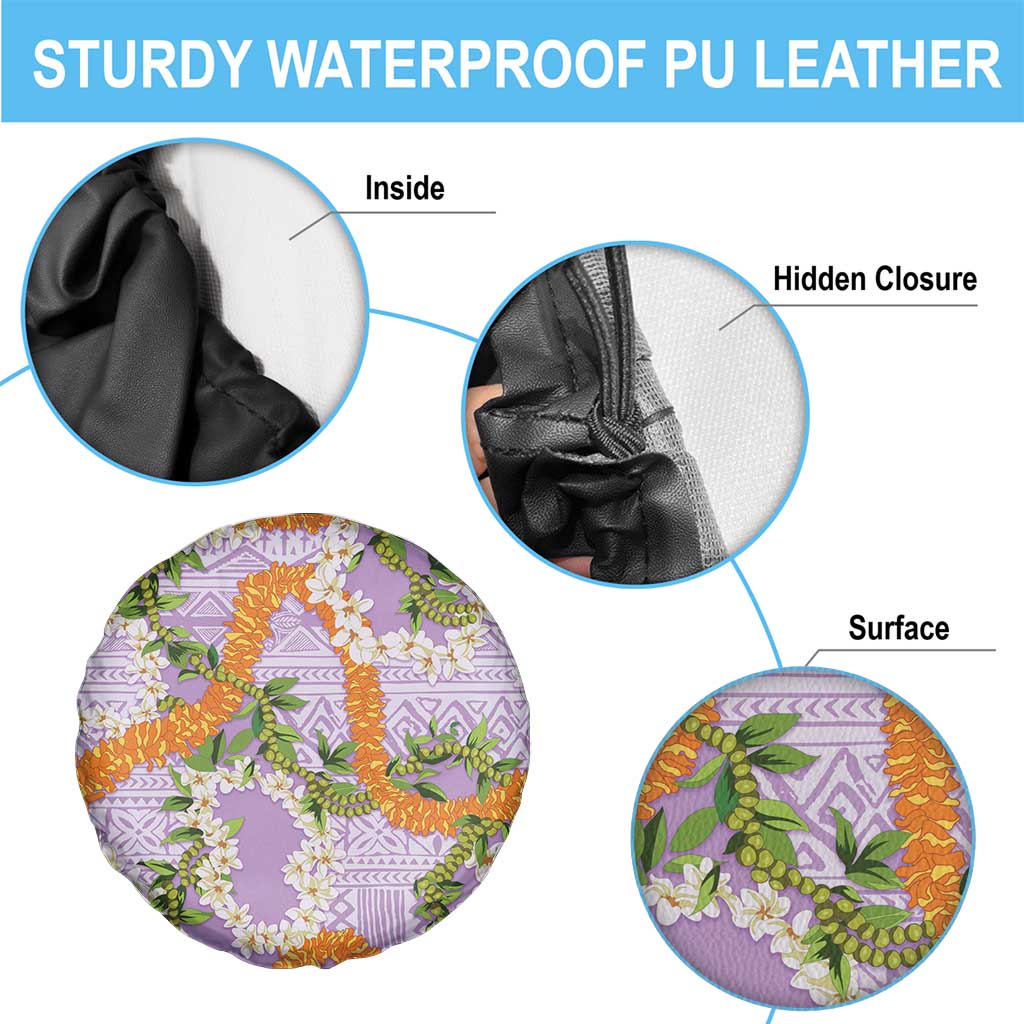 Aloha Festive Hawaii Spare Tire Cover Mokihana - Maile and Ilima on Lilac - Polynesian Pride