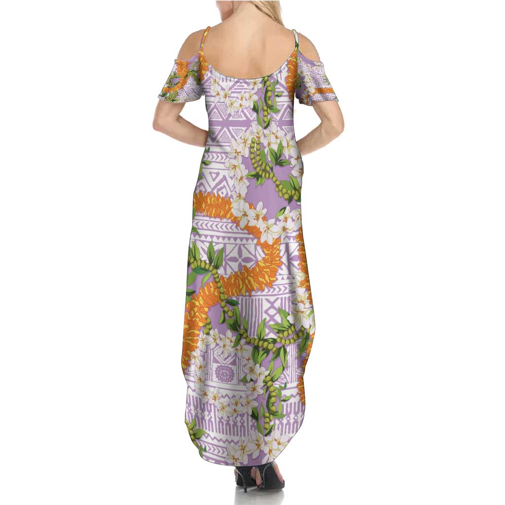 Aloha Festive Hawaii Summer Maxi Dress Mokihana - Maile and Ilima on Lilac - Polynesian Pride