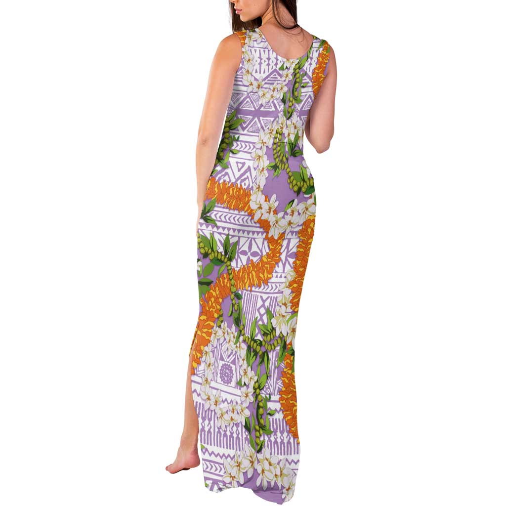 Aloha Festive Hawaii Tank Maxi Dress Mokihana - Maile and Ilima on Lilac - Polynesian Pride