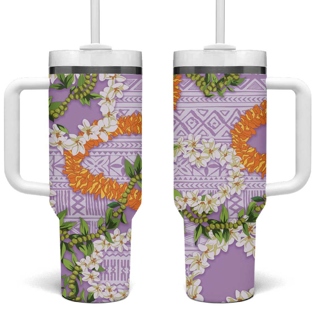 Aloha Festive Hawaii Tumbler With Handle Mokihana - Maile and Ilima on Lilac - Polynesian Pride