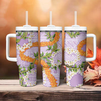 Aloha Festive Hawaii Tumbler With Handle Mokihana - Maile and Ilima on Lilac - Polynesian Pride