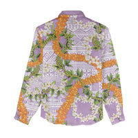 Aloha Festive Hawaii Women Casual Shirt Mokihana - Maile and Ilima on Lilac - Polynesian Pride