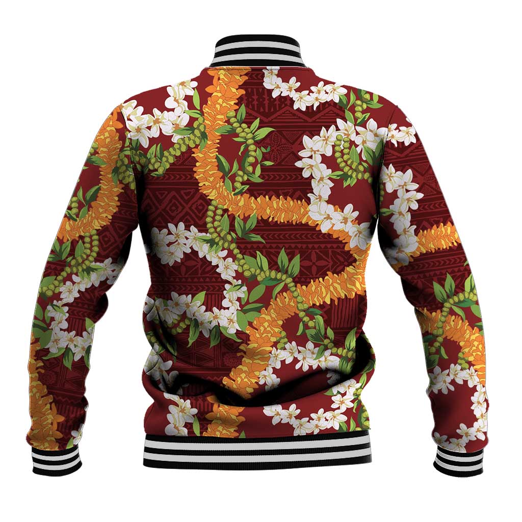Aloha Festive Hawaii Baseball Jacket Mokihana - Maile and Ilima on Crimson - Polynesian Pride