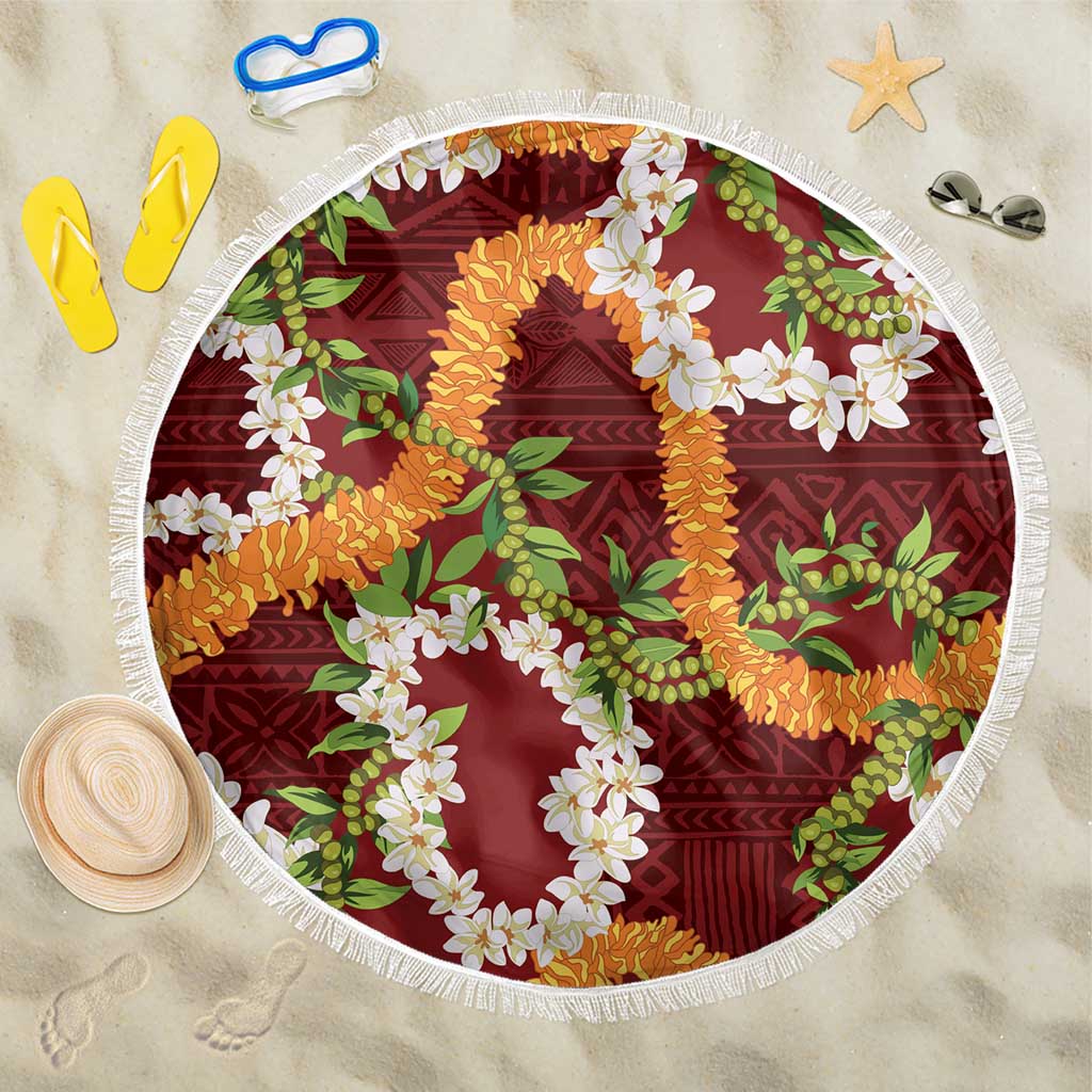 Aloha Festive Hawaii Beach Blanket Mokihana - Maile and Ilima on Crimson LT7 One Size 150cm Crimson - Polynesian Pride