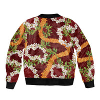 Aloha Festive Hawaii Bomber Jacket Mokihana - Maile and Ilima on Crimson LT7 - Polynesian Pride