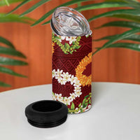 Aloha Festive Hawaii 4 in 1 Can Cooler Tumbler Mokihana - Maile and Ilima on Crimson - Polynesian Pride
