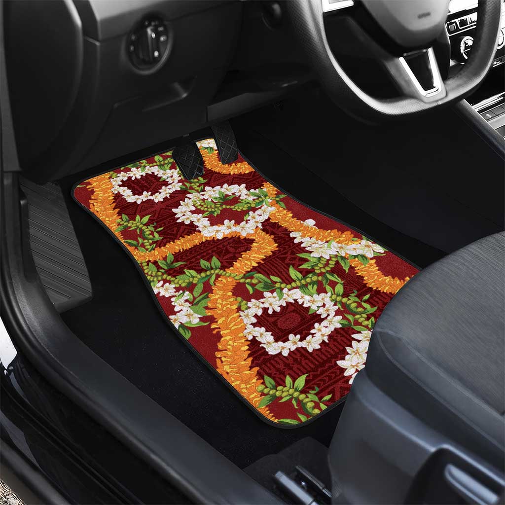 Aloha Festive Hawaii Car Mats Mokihana - Maile and Ilima on Crimson - Polynesian Pride