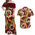 Aloha Festive Hawaii Couples Matching Off Shoulder Maxi Dress and Hawaiian Shirt Mokihana - Maile and Ilima on Crimson - Polynesian Pride