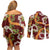 Aloha Festive Hawaii Couples Matching Off Shoulder Short Dress and Long Sleeve Button Shirt Mokihana - Maile and Ilima on Crimson - Polynesian Pride