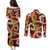 Aloha Festive Hawaii Couples Matching Puletasi and Long Sleeve Button Shirt Mokihana - Maile and Ilima on Crimson - Polynesian Pride