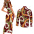 Aloha Festive Hawaii Couples Matching Short Sleeve Bodycon Dress and Long Sleeve Button Shirt Mokihana - Maile and Ilima on Crimson - Polynesian Pride