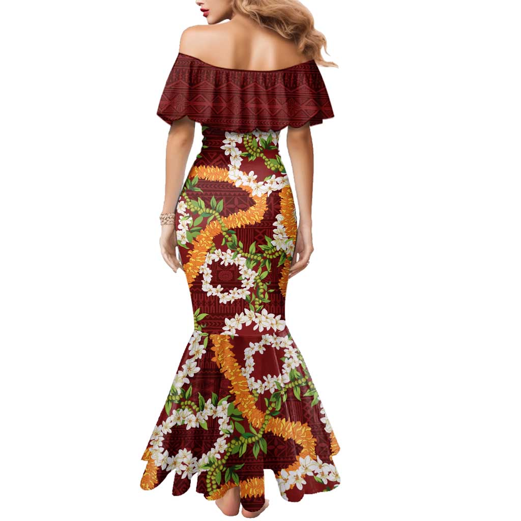 Aloha Festive Hawaii Family Matching Mermaid Dress and Hawaiian Shirt Mokihana - Maile and Ilima on Crimson - Polynesian Pride