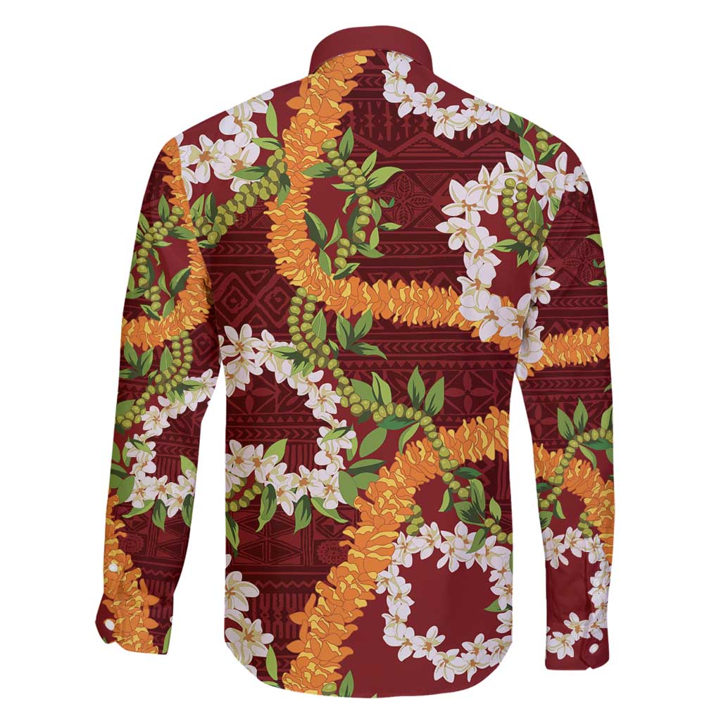 Aloha Festive Hawaii Family Matching Off Shoulder Maxi Dress and Hawaiian Shirt Mokihana - Maile and Ilima on Crimson LT7 - Polynesian Pride
