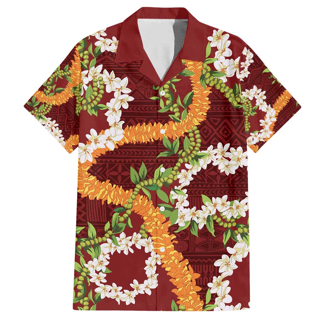 Aloha Festive Hawaii Family Matching Puletasi and Hawaiian Shirt Mokihana - Maile and Ilima on Crimson - Polynesian Pride