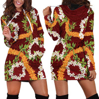 Aloha Festive Hawaii Hoodie Dress Mokihana - Maile and Ilima on Crimson - Polynesian Pride