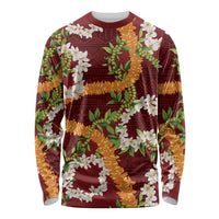 Aloha Festive Hawaii Long Sleeve Shirt Mokihana - Maile and Ilima on Crimson - Polynesian Pride