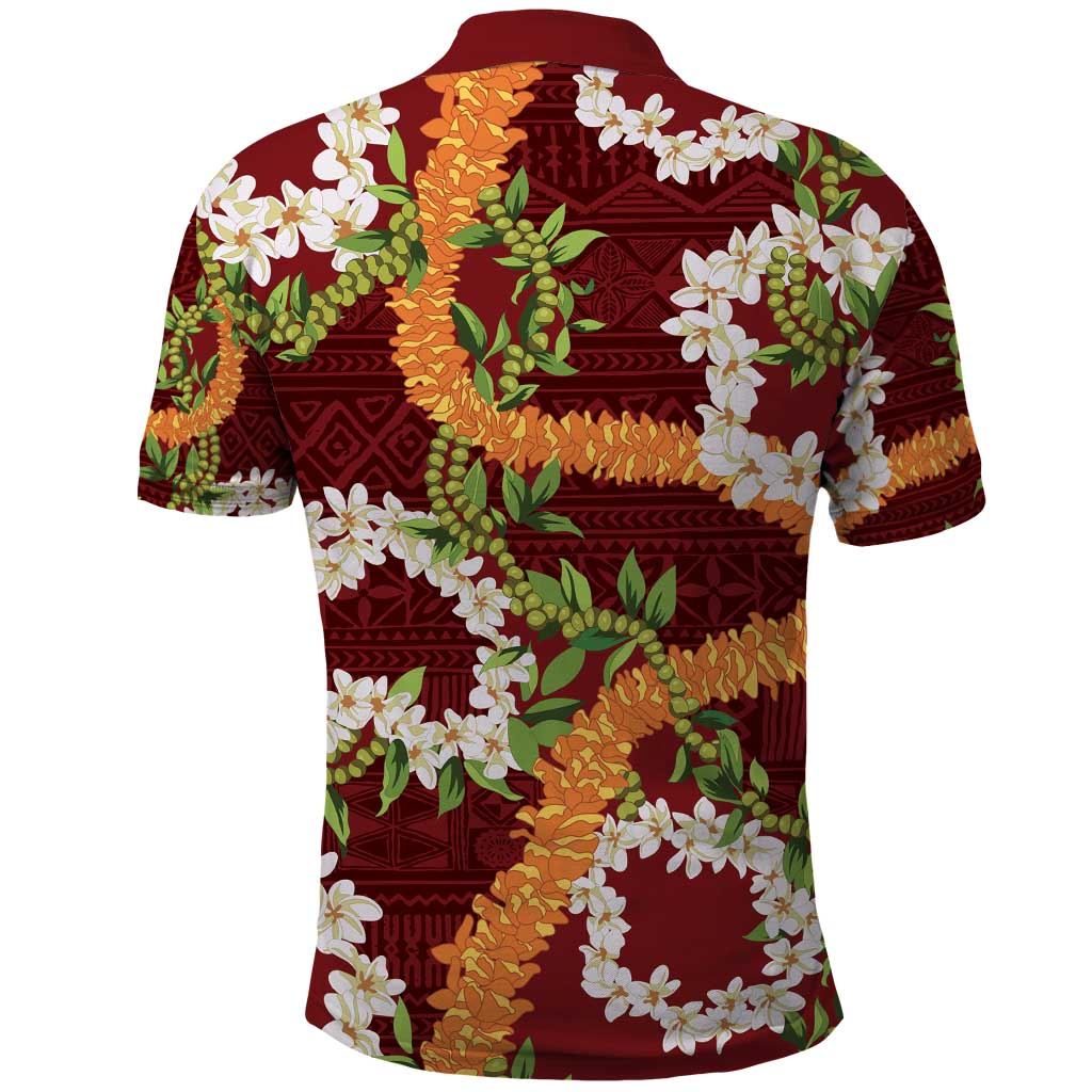 Aloha Festive Hawaii Polo Shirt Mokihana - Maile and Ilima on Crimson - Polynesian Pride