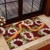 Aloha Festive Hawaii Rubber Doormat Mokihana - Maile and Ilima on Crimson - Polynesian Pride