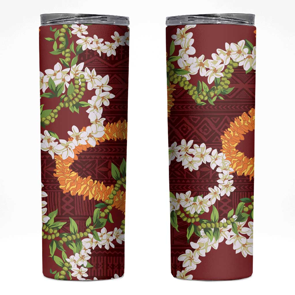 Aloha Festive Hawaii Skinny Tumbler Mokihana - Maile and Ilima on Crimson - Polynesian Pride