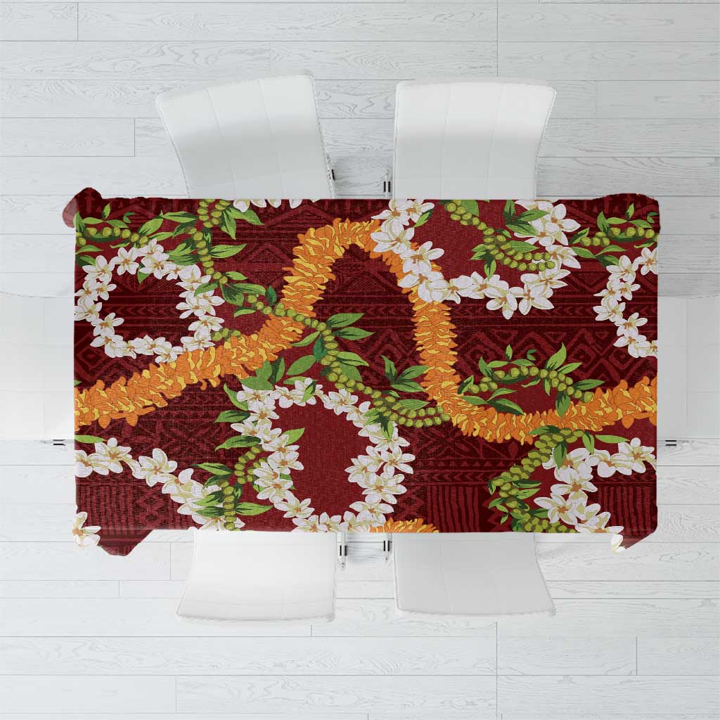 Aloha Festive Hawaii Tablecloth Mokihana - Maile and Ilima on Crimson LT7 Crimson - Polynesian Pride