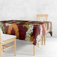 Aloha Festive Hawaii Tablecloth Mokihana - Maile and Ilima on Crimson - Polynesian Pride