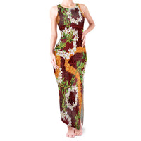 Aloha Festive Hawaii Tank Maxi Dress Mokihana - Maile and Ilima on Crimson - Polynesian Pride
