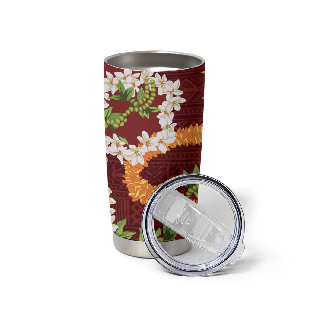 Aloha Festive Hawaii Tumbler Cup Mokihana - Maile and Ilima on Crimson - Polynesian Pride