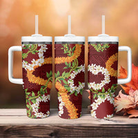 Aloha Festive Hawaii Tumbler With Handle Mokihana - Maile and Ilima on Crimson - Polynesian Pride