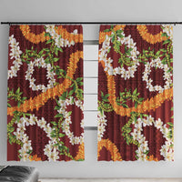Aloha Festive Hawaii Window Curtain Mokihana - Maile and Ilima on Crimson - Polynesian Pride