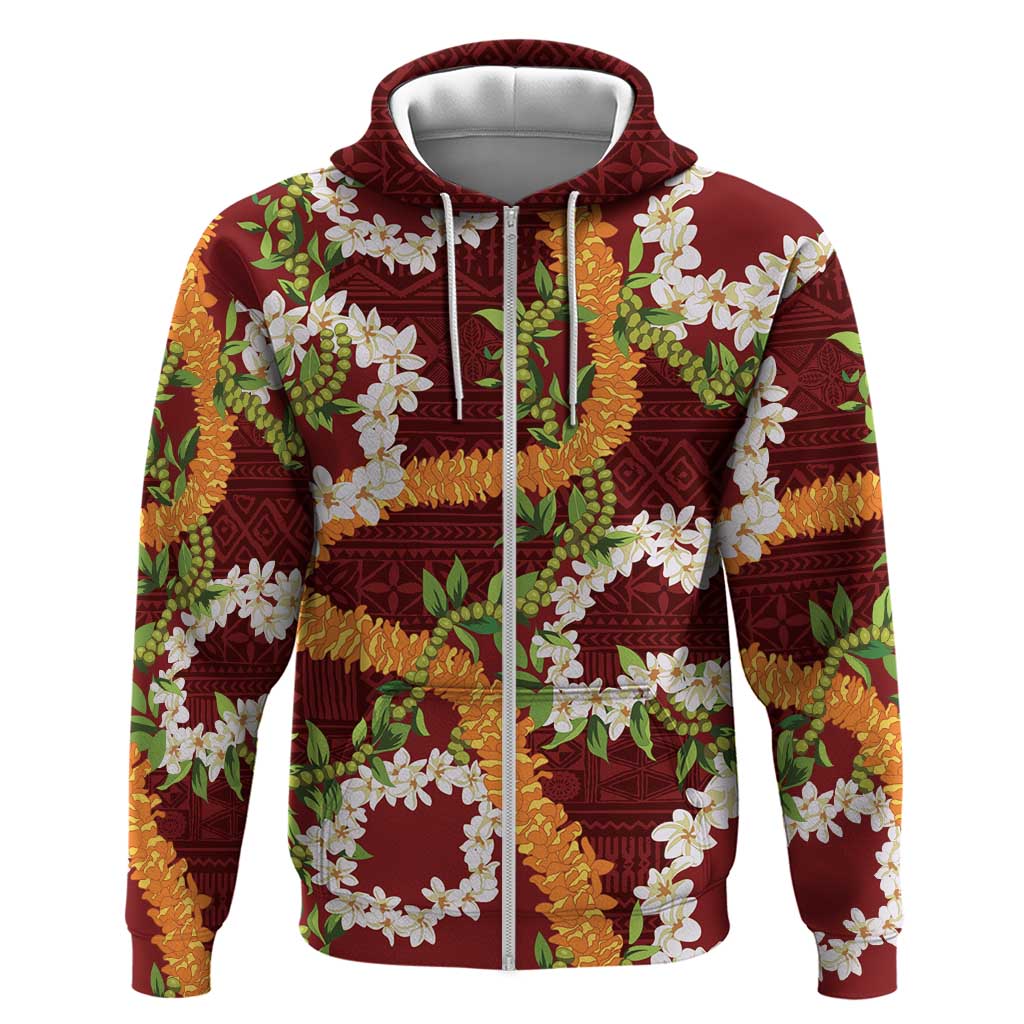 Aloha Festive Hawaii Zip Hoodie Mokihana - Maile and Ilima on Crimson LT7 Zip Hoodie Crimson - Polynesian Pride