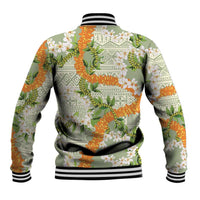 Aloha Festive Hawaii Baseball Jacket Mokihana - Maile Leis in Muted Summer - Polynesian Pride