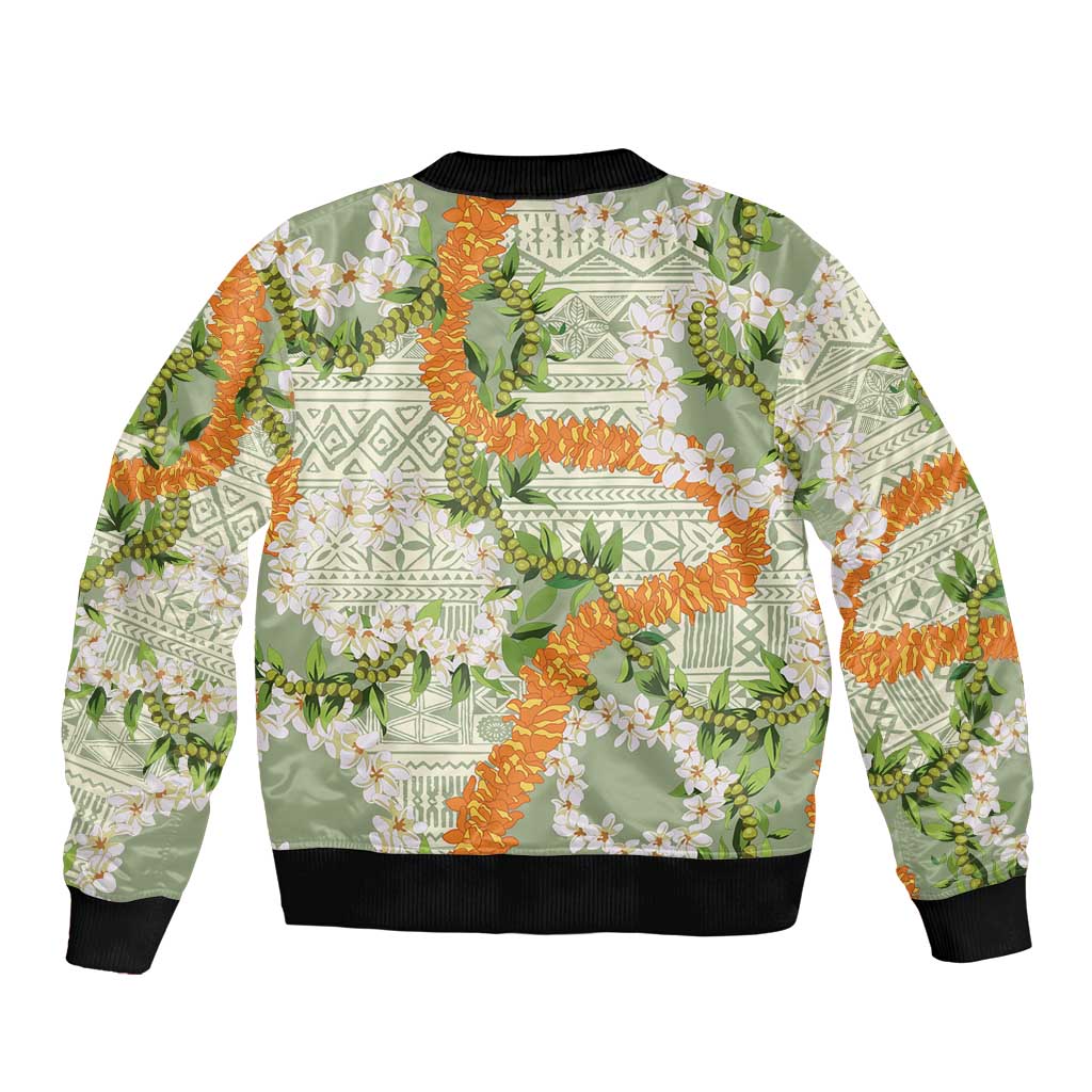 Aloha Festive Hawaii Bomber Jacket Mokihana - Maile Leis in Muted Summer - Polynesian Pride