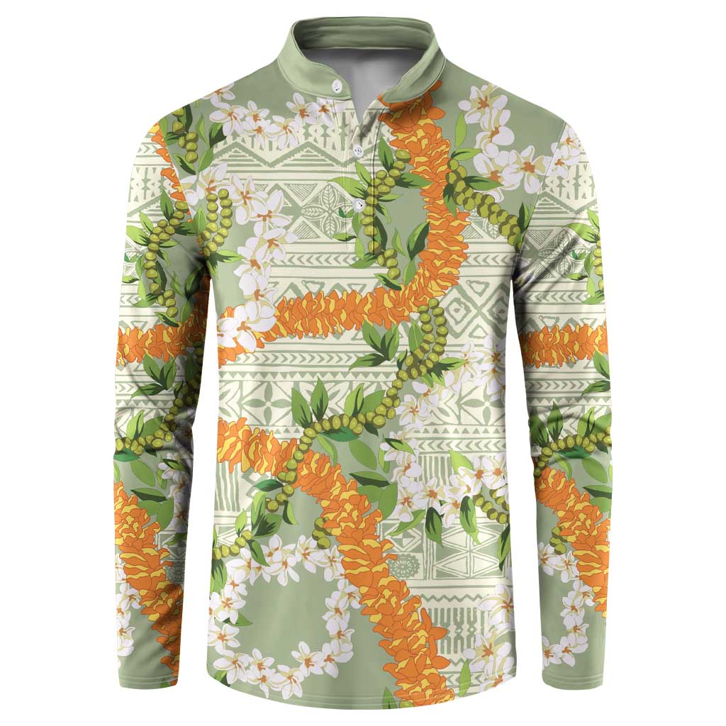Aloha Festive Hawaii Button Sweatshirt Mokihana - Maile Leis in Muted Summer LT7 Sage Green - Polynesian Pride
