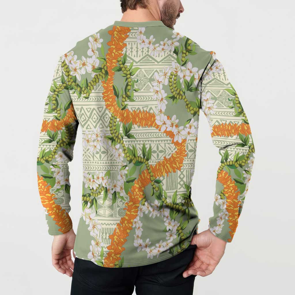 Aloha Festive Hawaii Button Sweatshirt Mokihana - Maile Leis in Muted Summer LT7 - Polynesian Pride