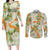 Aloha Festive Hawaii Couples Matching Long Sleeve Bodycon Dress and Long Sleeve Button Shirt Mokihana - Maile Leis in Muted Summer - Polynesian Pride